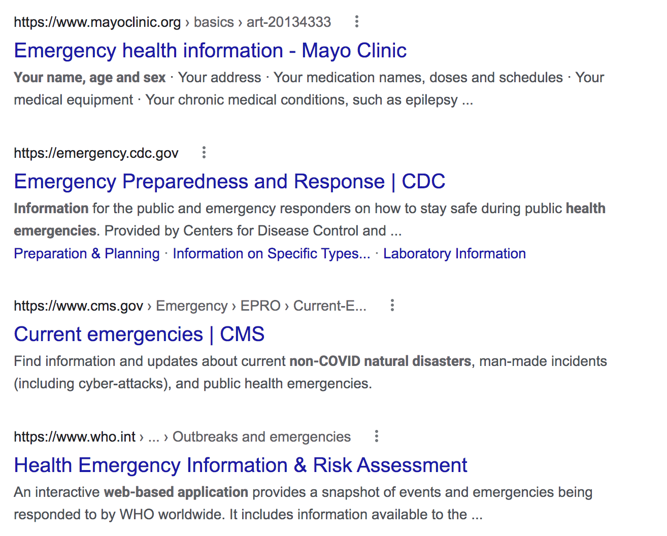 emergency health information